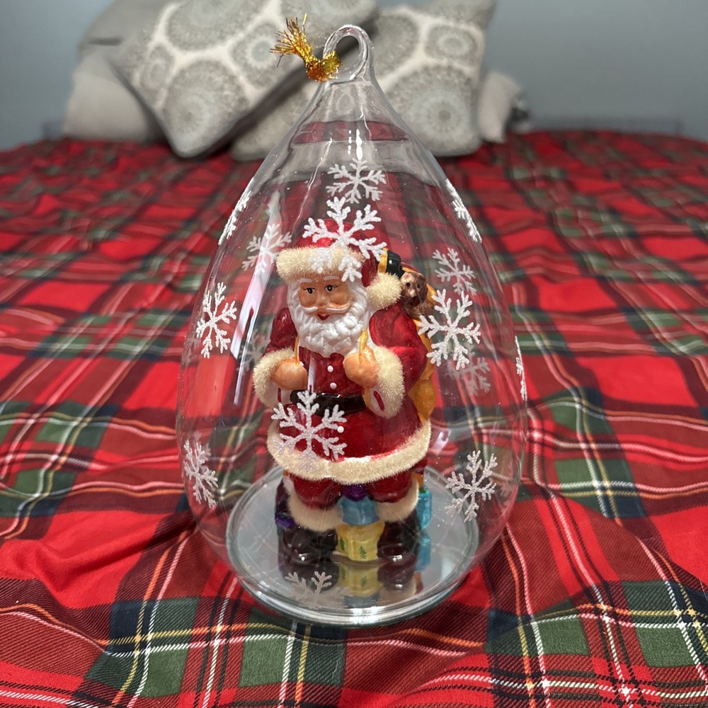 Clear Glass Christmas Ornament Table Decor LED Santa Claus Light Lamp