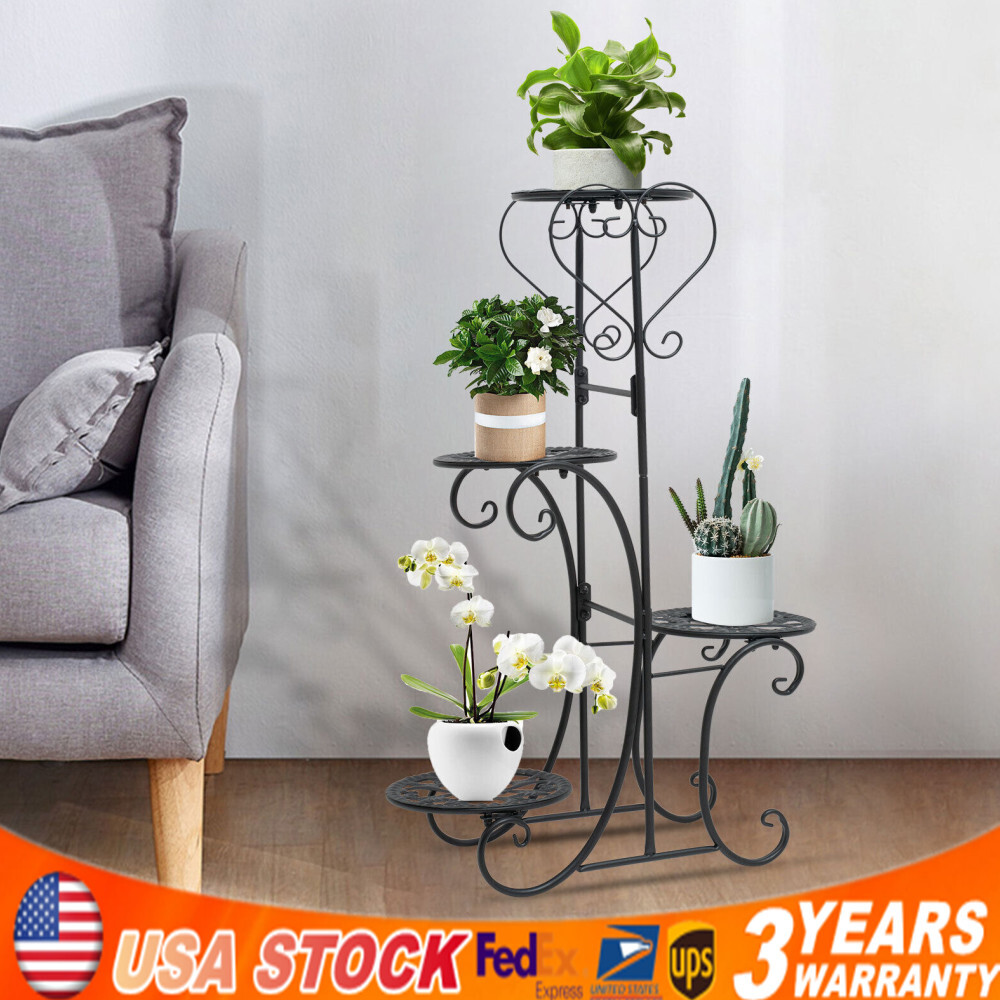 Black 4-Tier Metal Tricycle Plant Stand for Flowers and Display Rack