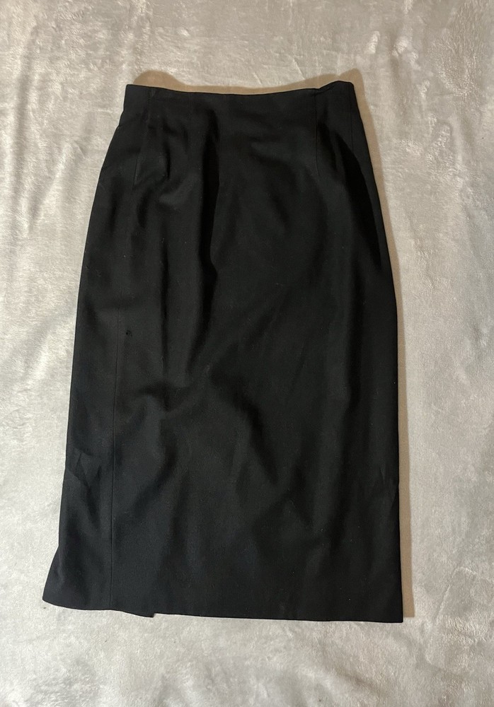 Vintage 90s Ann Taylor Skirt 12 Black Wool Midi Pencil Belt Academia Witchy Goth