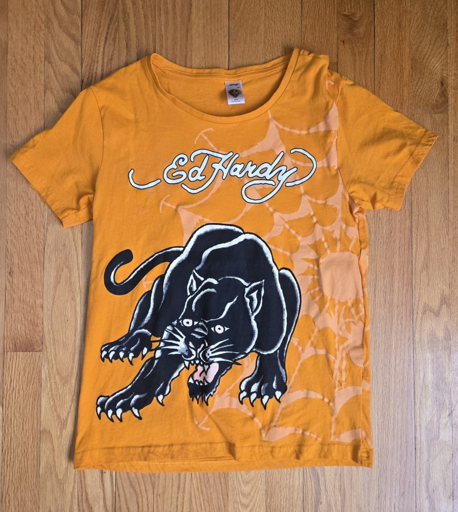 Ed Hardy By Christian Audigier Boys SS Crouching Tiger Tee Size 14/16 Orange