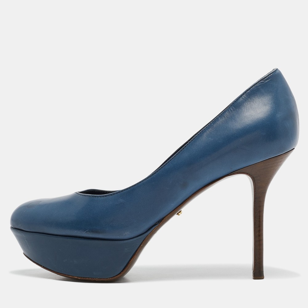 Sergio Rossi Blue Leather Platform Pumps EU 36.5 Womens Heels