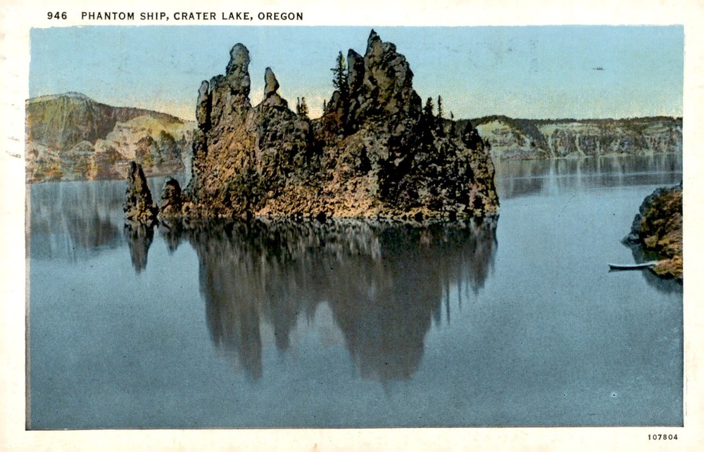 Phantom Ship, Crater Lake, Oregon - Postcard 1936 Postcard
