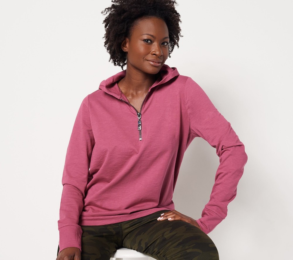 Belle by Kim Gravel Women's Top Sz M Slub Knit Signature Zip Hoodie Pink A451300