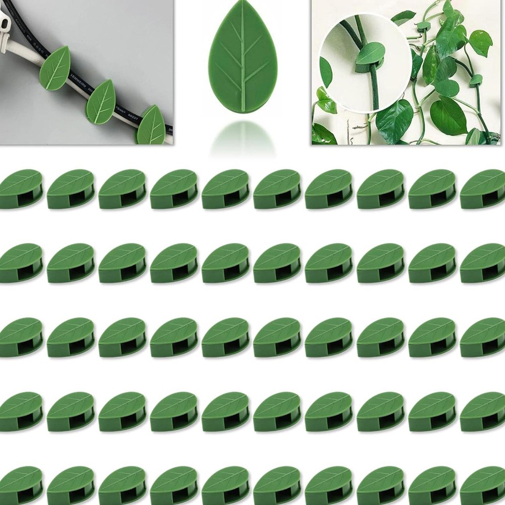 100pc Plant Support Clips Green Leaf Wall Fence Cable Tidy Home Garden Decor