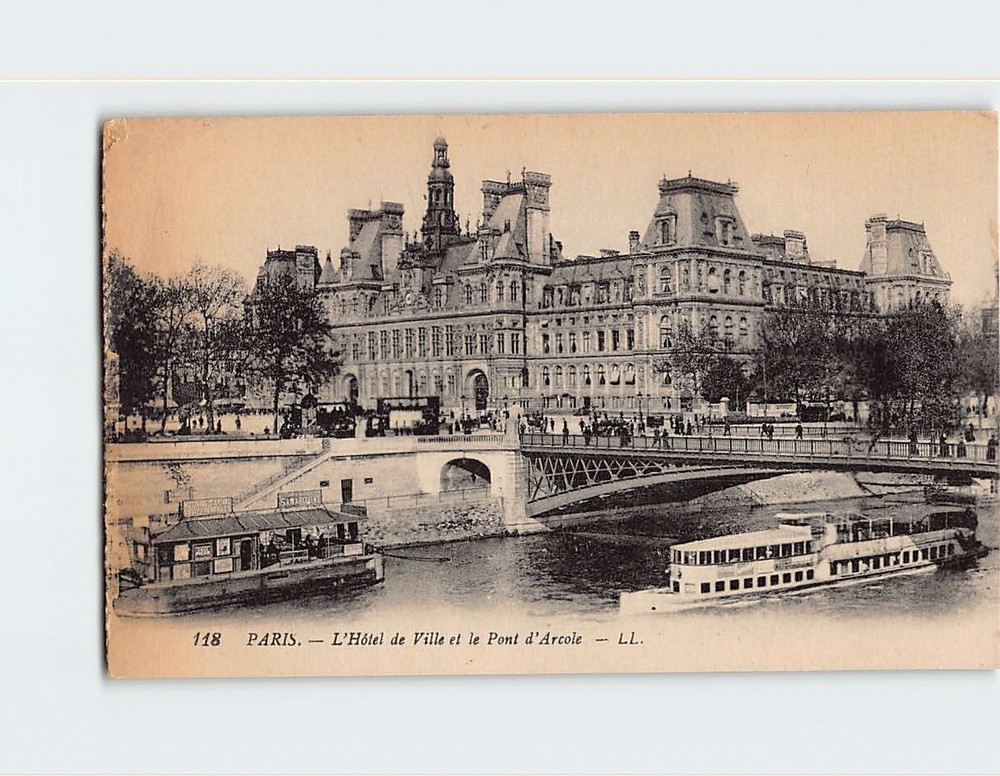 Postcard L'Hôtel de Ville et le Pont d'Arcole, Paris, France