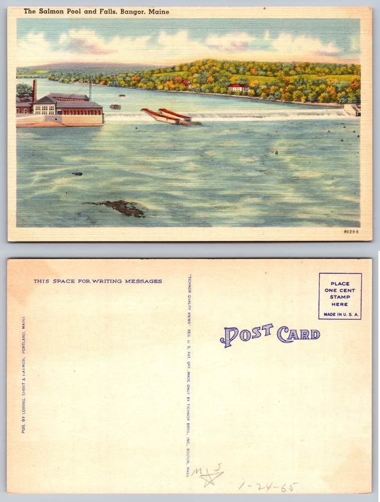 The Salmon Pool And Falls Bangor Maine Postcard