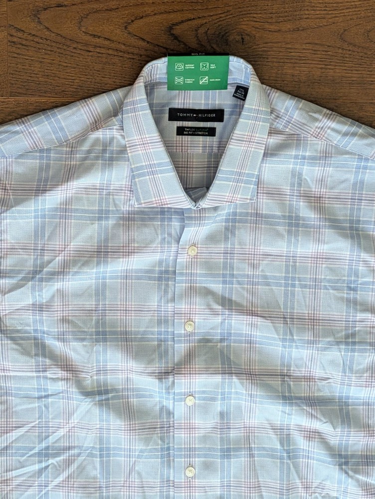 NWT Tommy Hilfiger Men's XL Blue Plaid Button-Up Shirt Long Sleeve (26