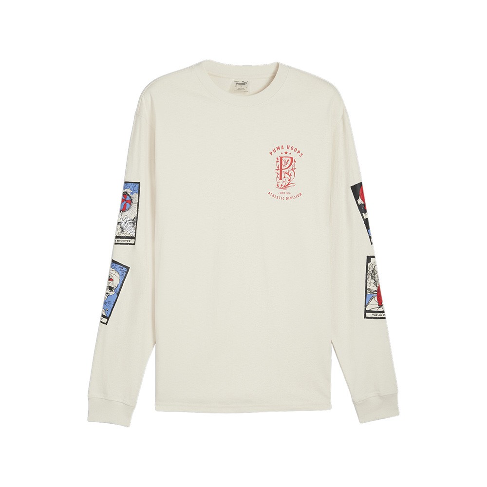 PUMA In Your Cards Crew Neck Long Sleeve Pullover Shirt Mens White Casual Tops 6