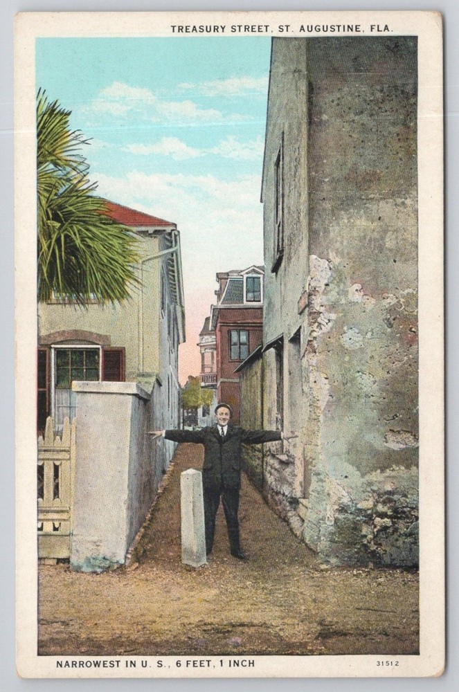 Treasury Street St. Augustine FL Narrowest Street USA Vintage Postcard