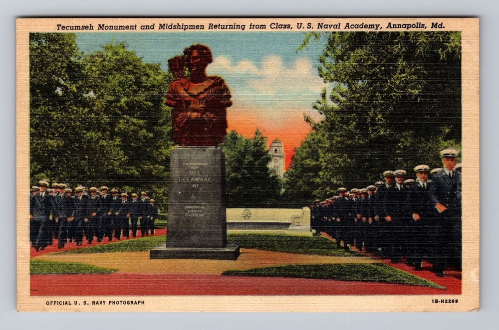 Annapolis MD-Maryland Tecumseh Monument U.S Naval Academy Vintage Postcard