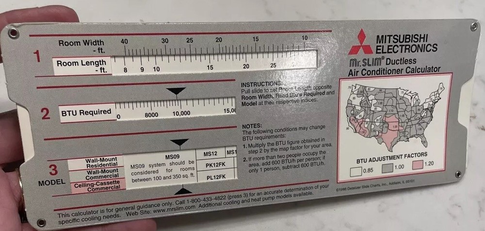 Vintage 1998 Mitsubishi Electronics Mr. Slim Ductless Air Conditioner Calculator
