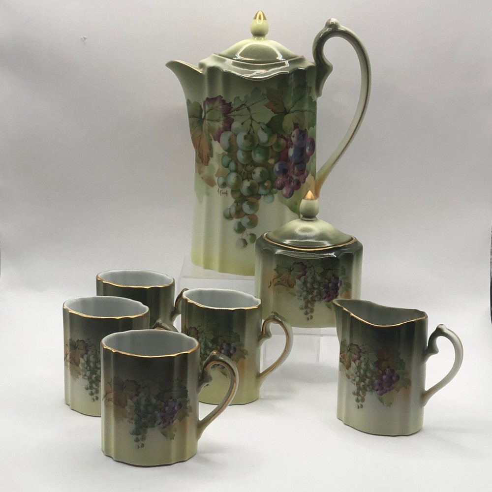 A&C Bavaria 9 Piece Chocolate Pot Set 4 Cups Cream & Sugar Set