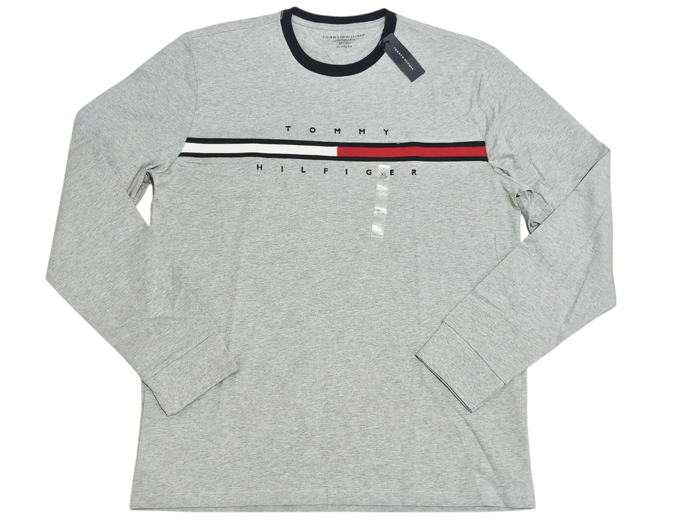Tommy Hilfiger Men's Gray Embroidery Strips Long Sleeve T-Shirt Size XL