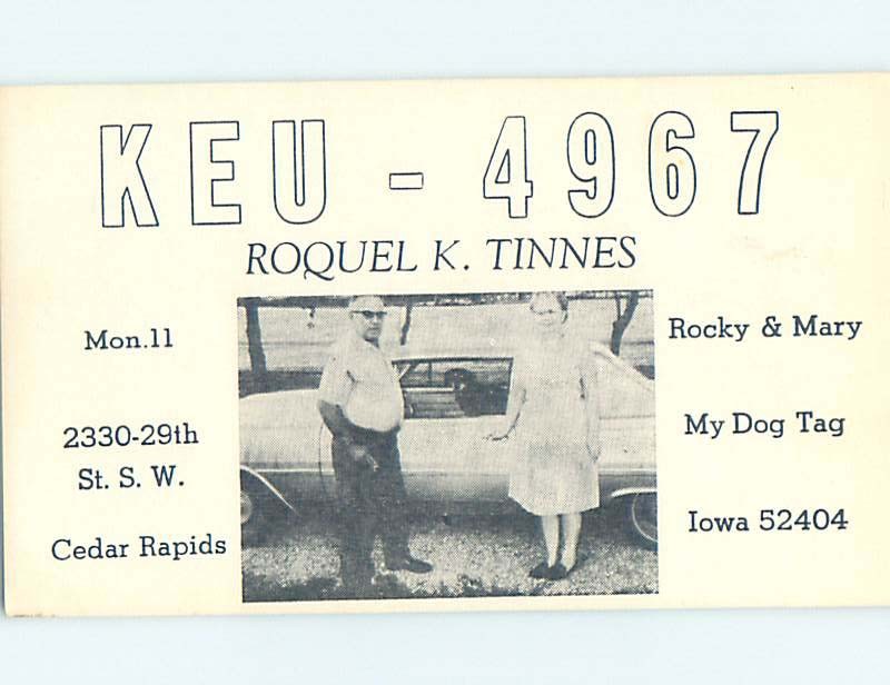Pre-1980 RADIO CARD - CB HAM OR QSL Cedar Rapids Iowa IA m/09 AH1332