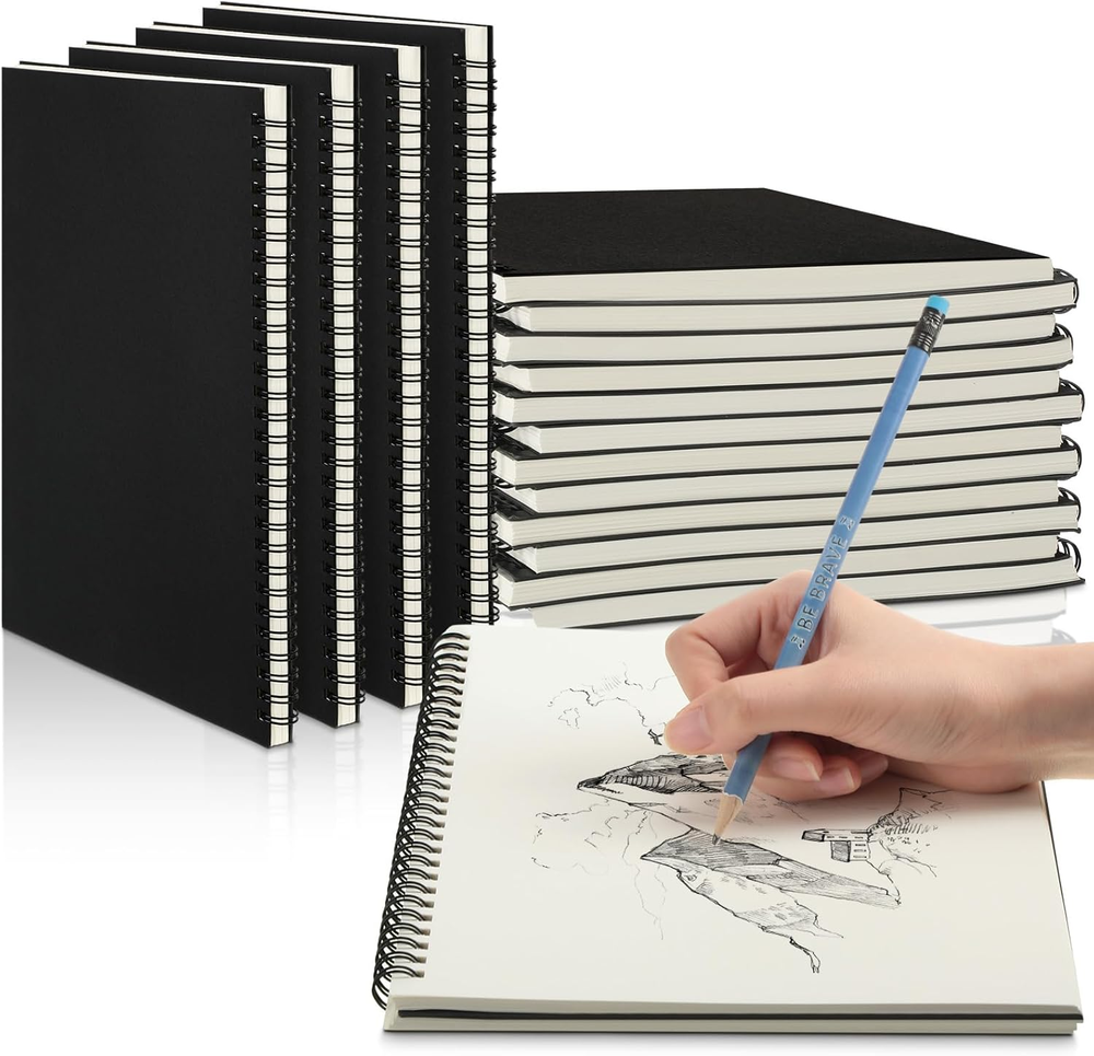 Gueevin 12 Pack Spiral Bound Sketch Books 7.5x10 Bulk Drawing Pads