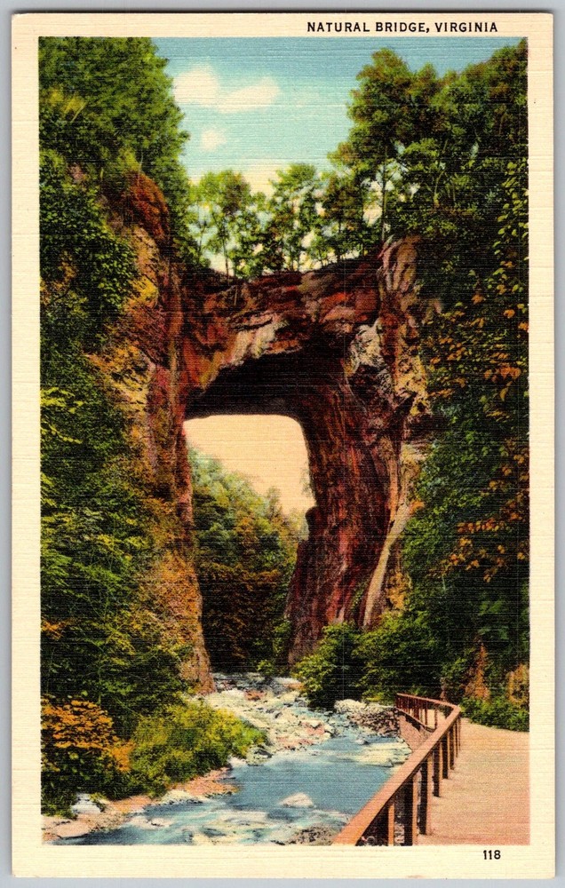 Vtg Linen Postcard Rock Arch Natural Bridge, VA 1940s