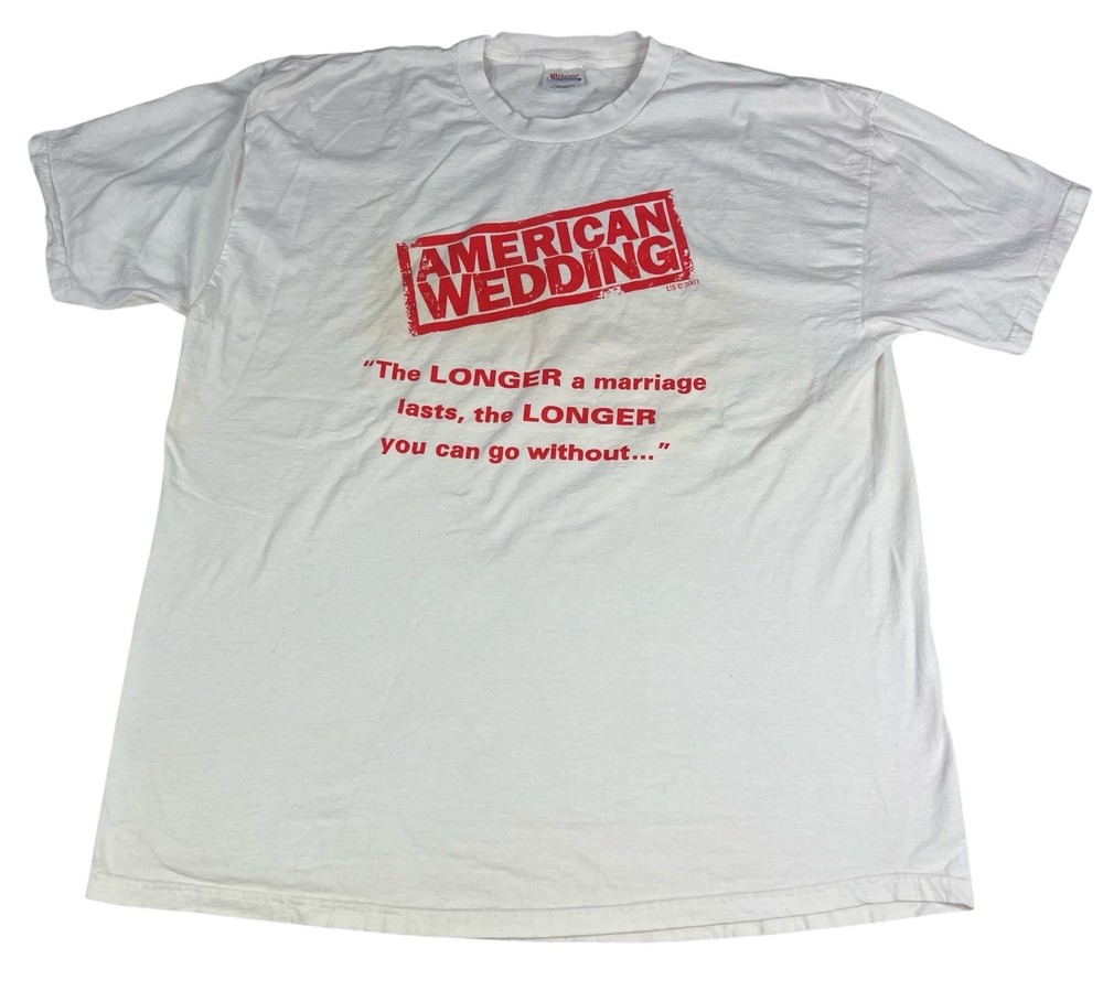 Vintage Y2K American Pie Shirt Mens XL White Wedding Movie Promo Tee Humor 2003