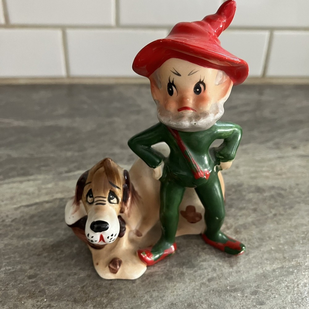 Josef Originals- Hillbilly Elf with Hound Dog Porcelain Figurine Vintage
