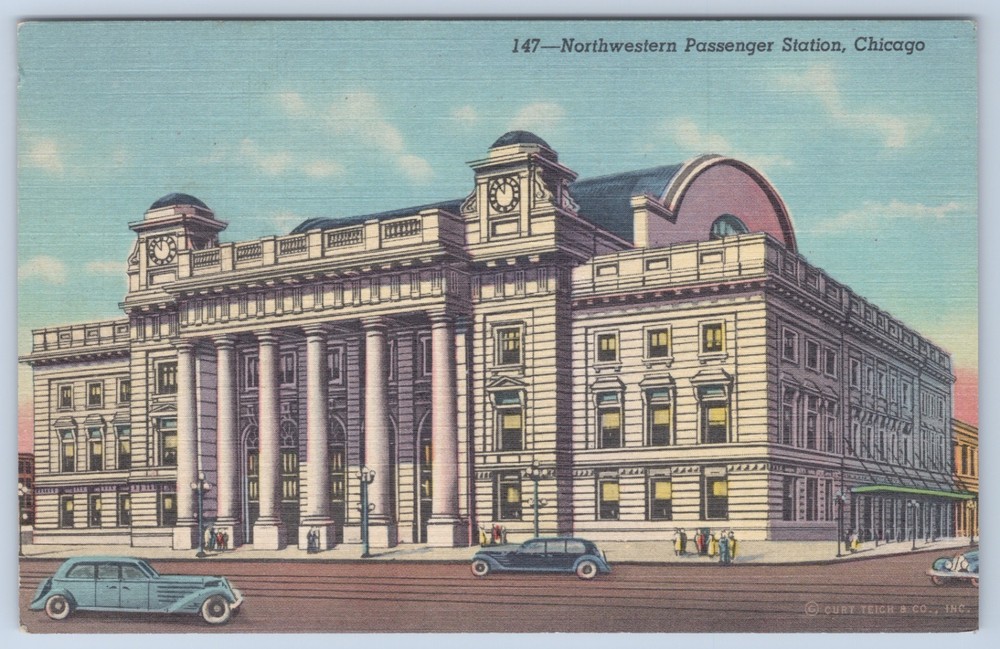IL Chicago & Northwestern Railway Depot Passenger Station Teich Linen Postcard