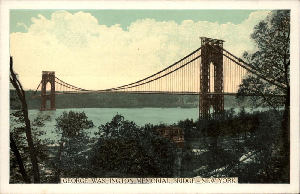 New York City New York George Washington Bridge Hudson River vintage postcard