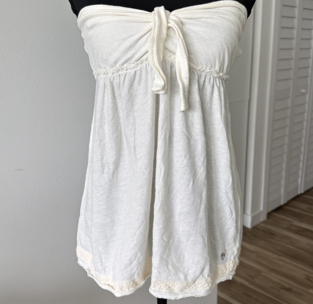 Abercrombie & Fitch Strapless Tie Front Lace Trim Cotton Camisole Tank White M