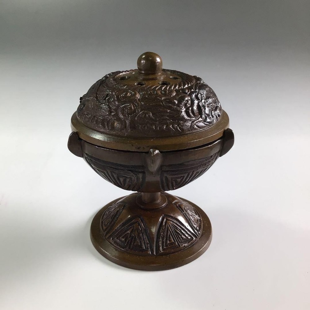 Japanese Bronze Incense Burner Vintage Metal Censer Sculpture Metalwork 2.8 inch