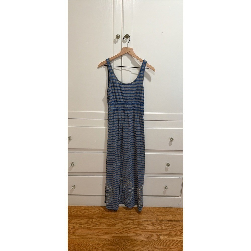 Prana Striped Maxi Dress Blue Gray Sleeveless Casual Beach Vacation XS