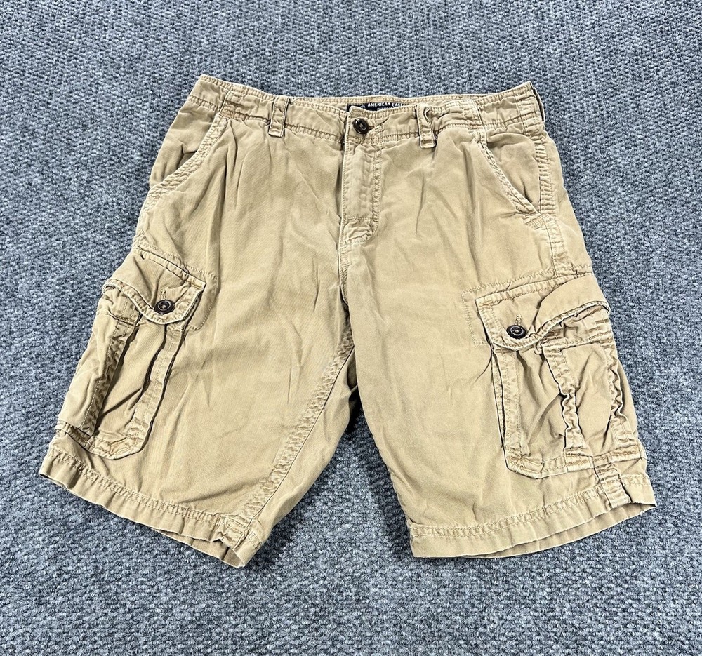 American Eagle Cargo Shorts Mens 33 Khaki Beige Classic Longer Length Y2K