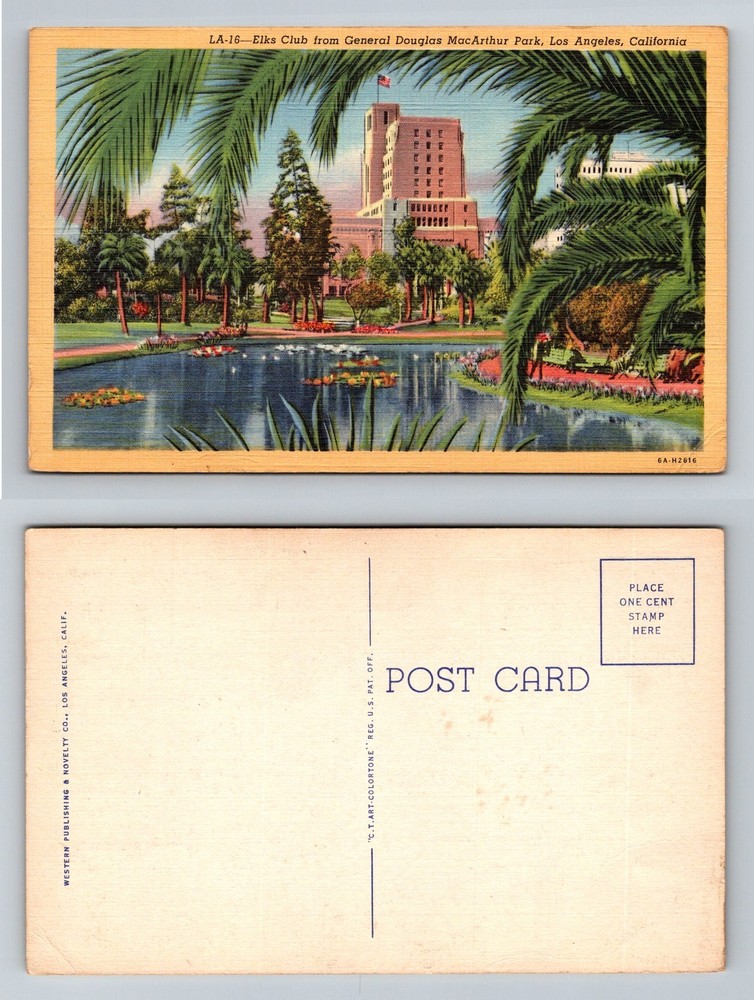 Los Angeles CA-California, Elks Club MacArthur Park Vintage Postcard