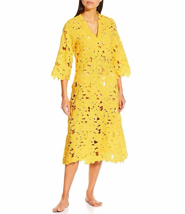 NWT Antonio Melani Yellow Three Dimensional Flowers Dress Swim Cover-Up Size S