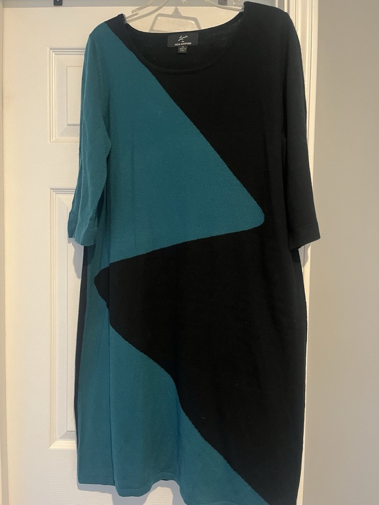 Lemmie For Nina Leonard Women’s Black Teal Sweater Dress Size XL