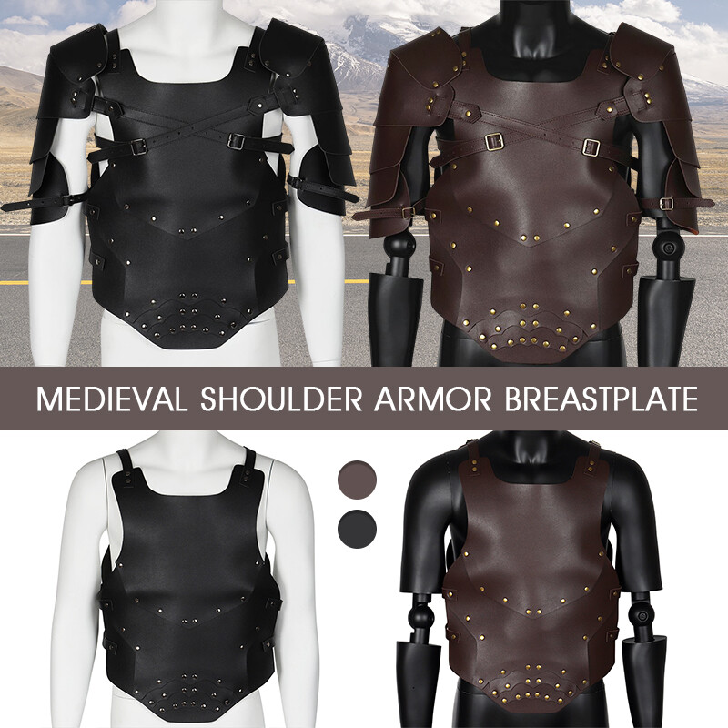 Medieval Faux Leather Shoulder Chest Vest Armor Warriors Knights Costume