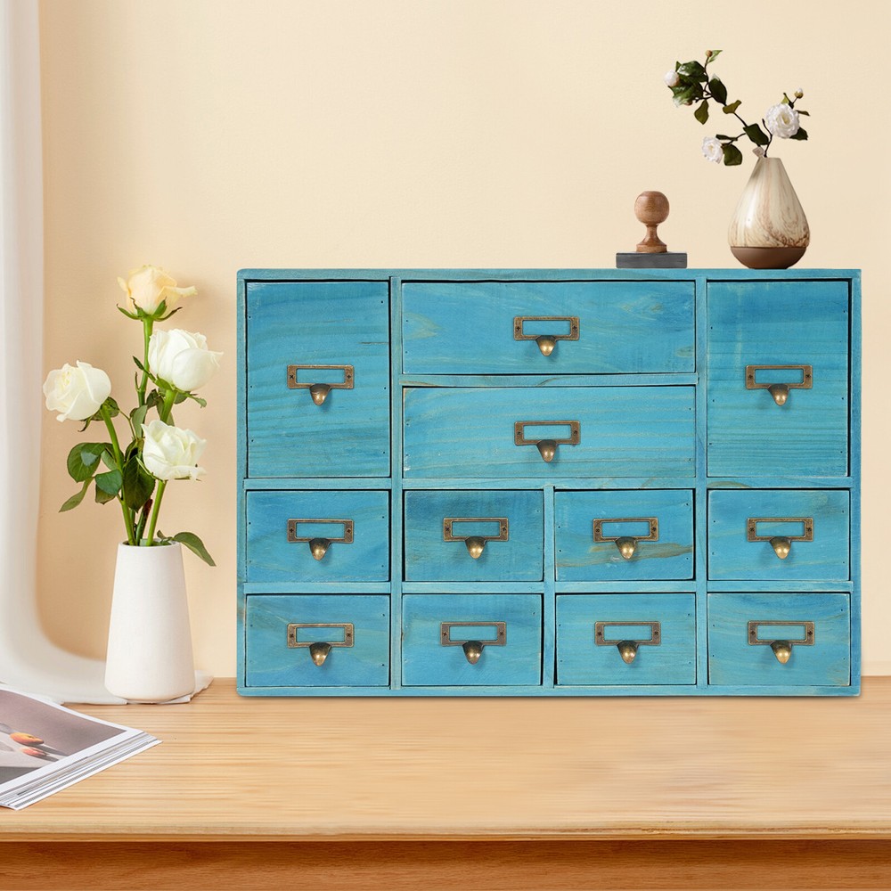 12-Drawer Blue Tabletop Organizer Storage Box for Small Items