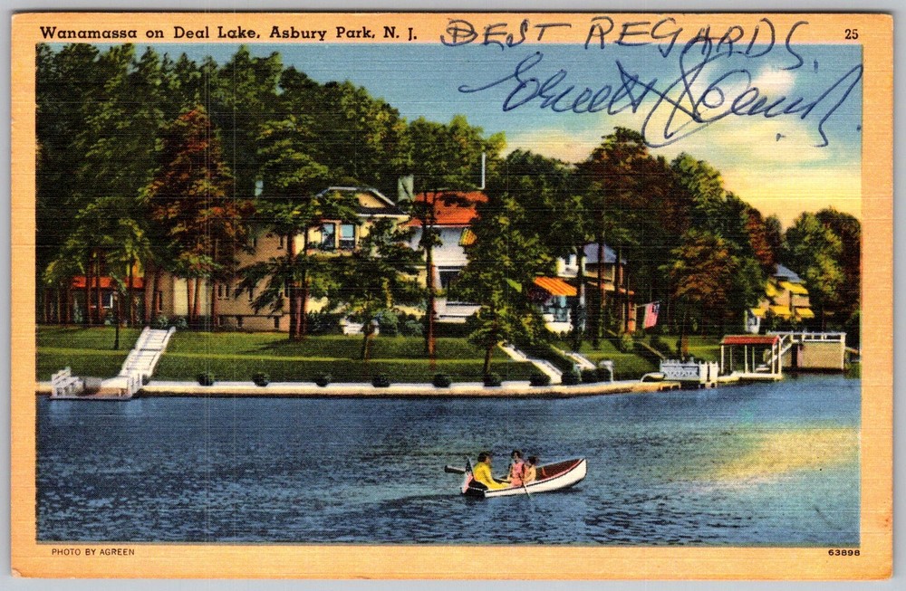 Vtg Linen Postcard Wanamassa Deal Lake Asbury Park, NJ 1950s
