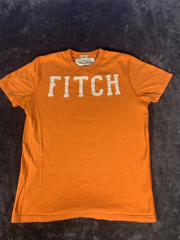 Vintage Abercrombie & Fitch Muscle Fit T-Shirt Mens M Orange Y2K Applique Cotton