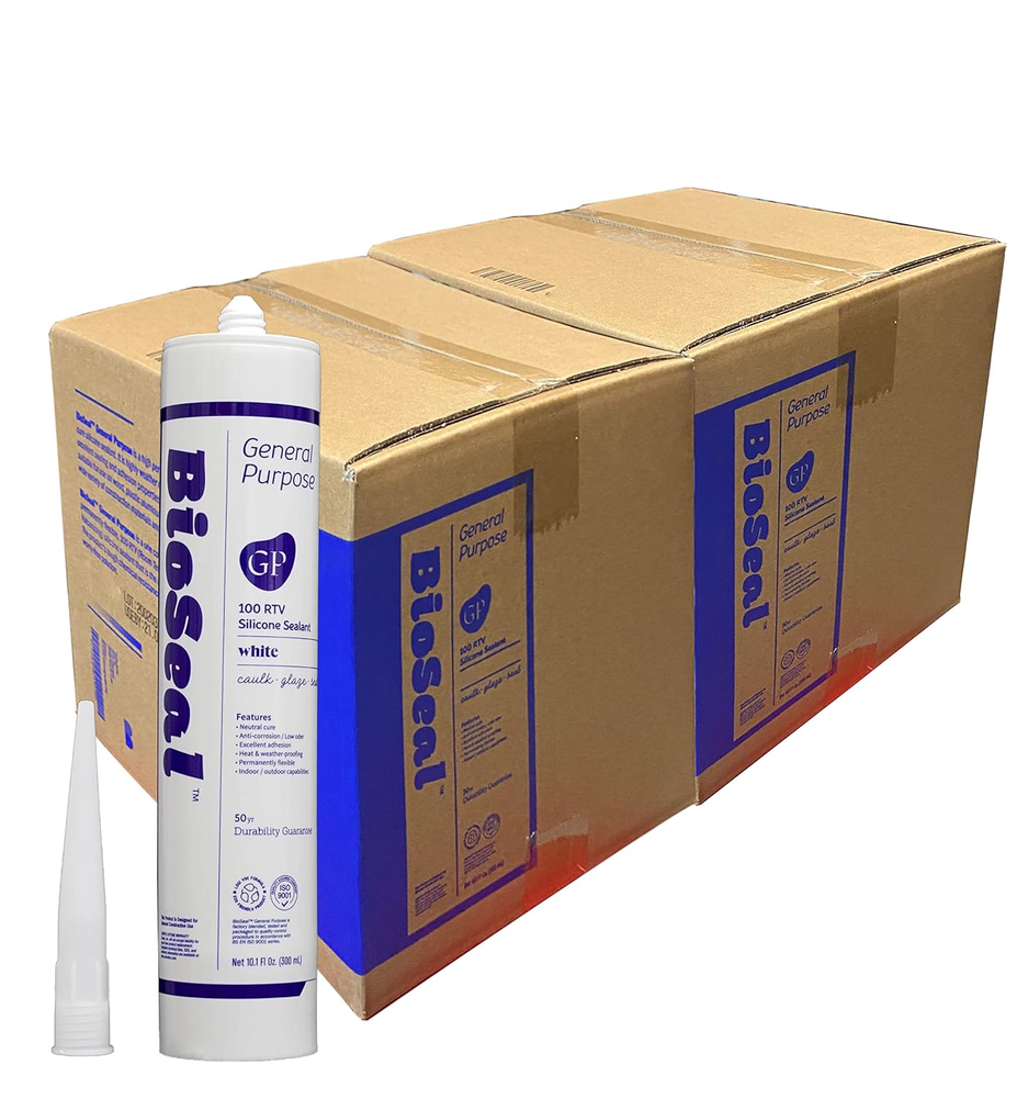 White Bioseal 100% Silicone Sealant Caulk General Purpose, Waterproof and No Odo