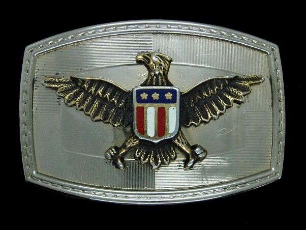 UB11126 VINTAGE 1976 **BALD EAGLE W/ USA SHIELD** PATRIOTIC BELT BUCKLE