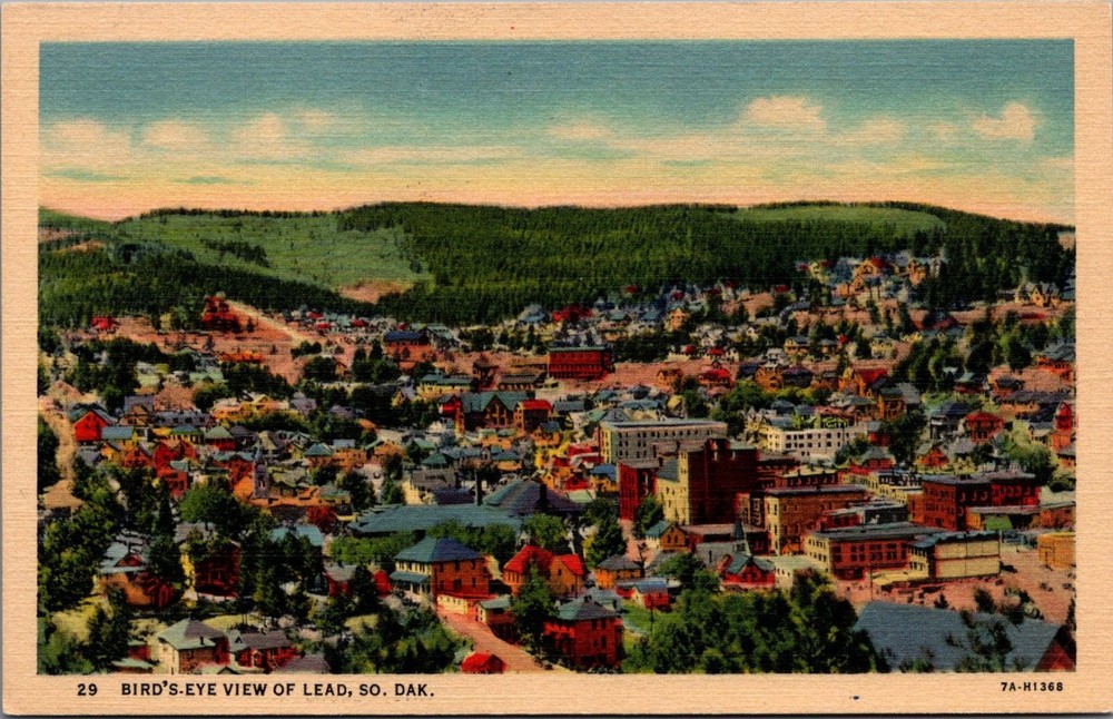 Vintage Linen Postcard Bird's-Eye View Lead, South Dakota Curt Teich 1937