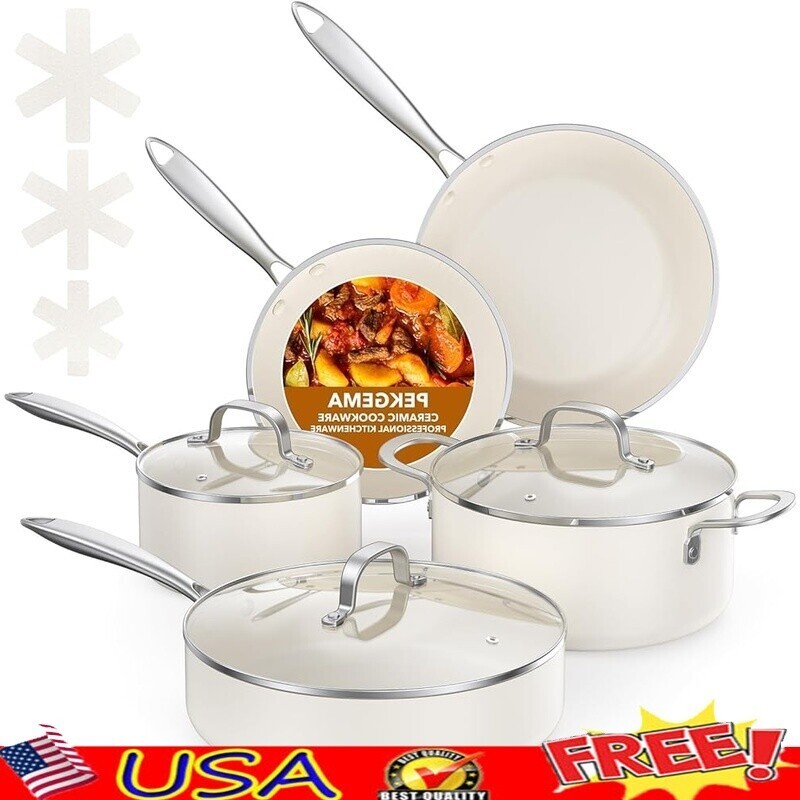 Nonstick Ceramic Cookware Set 11 Pcs PFAS PFOA Free Induction Safe Easy Clean US