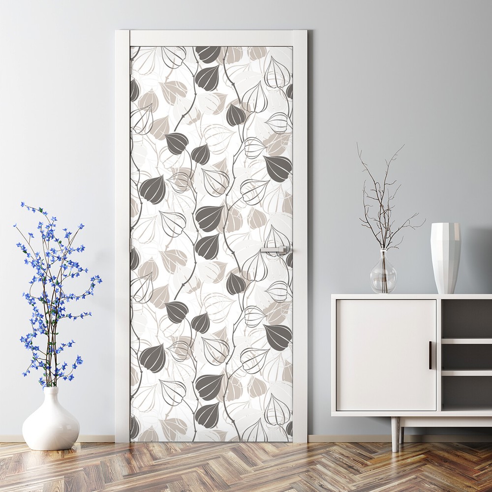 Grey and White Reusable Physalis Bubble-Free Door Sticker Decal  