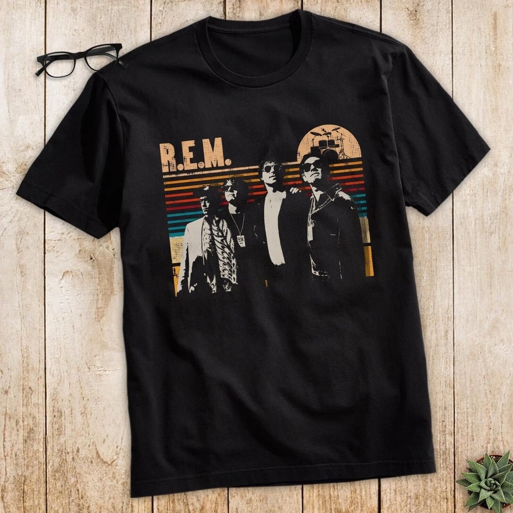 R E M Retro Rem Band Classic Short Sleeve Cotton Black All Size Shirt AH1208