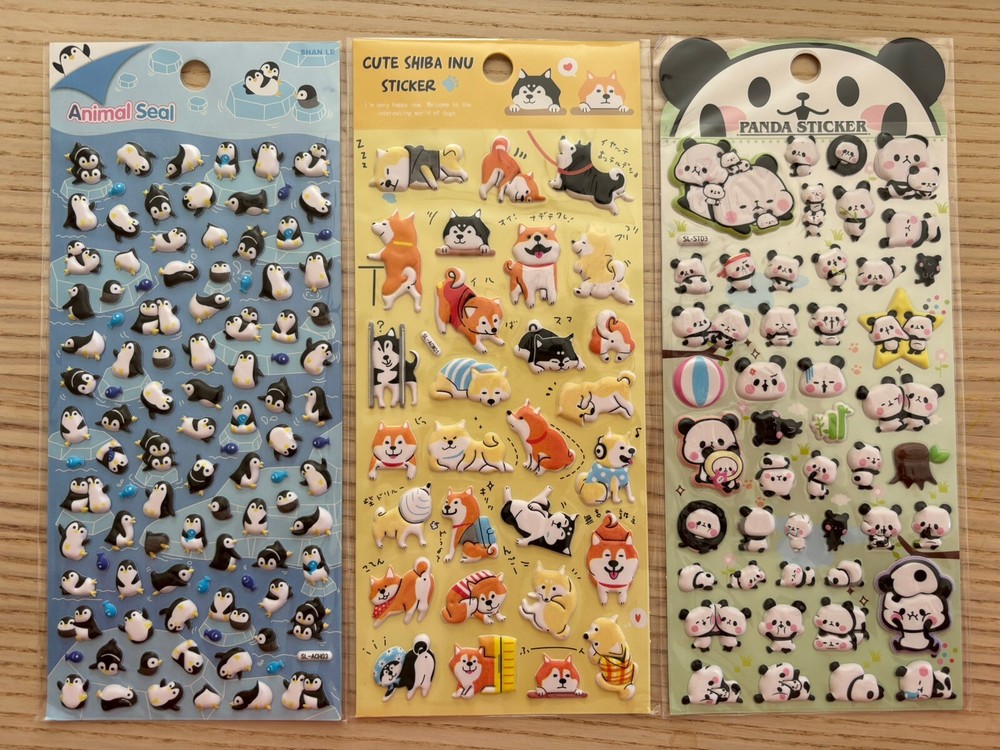 3pcs Sticker kids Crafts DIY Decoration Scrapbooks Cards- Penguin Dog Panda