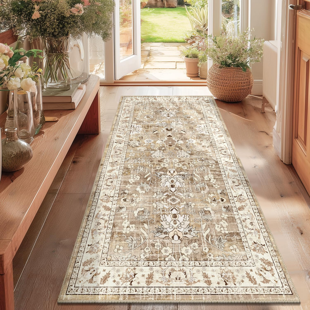 Washable Runner Rug, 3X6 Non-Slip Vintage Hallway Runner Rug with Rubber Backing
