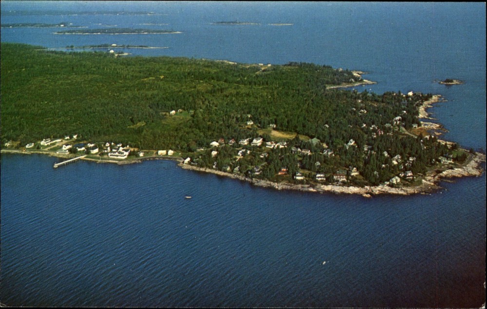 Ocean Point Maine aerial view ~ Linekin Neck Boothbay Harbor ~ 1970s