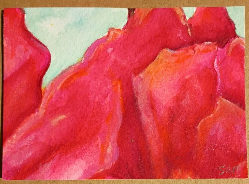 Original ACEO Red Peony  Watercolor Painting by Sharon Foster - Flower