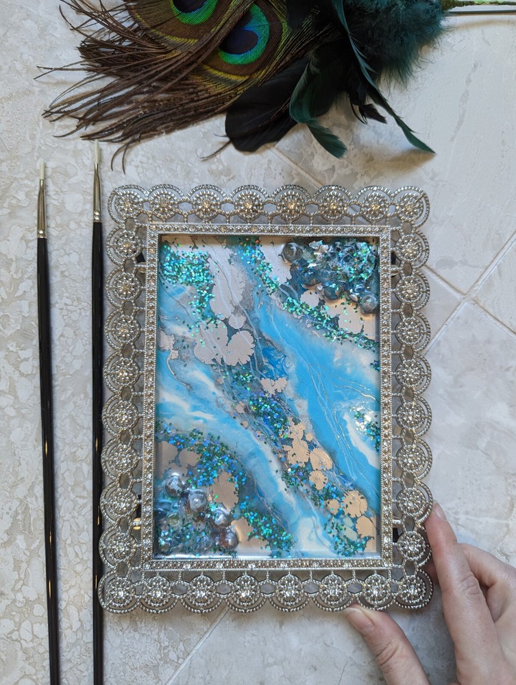 5x7 resin glitter art abstract canvas painting-image