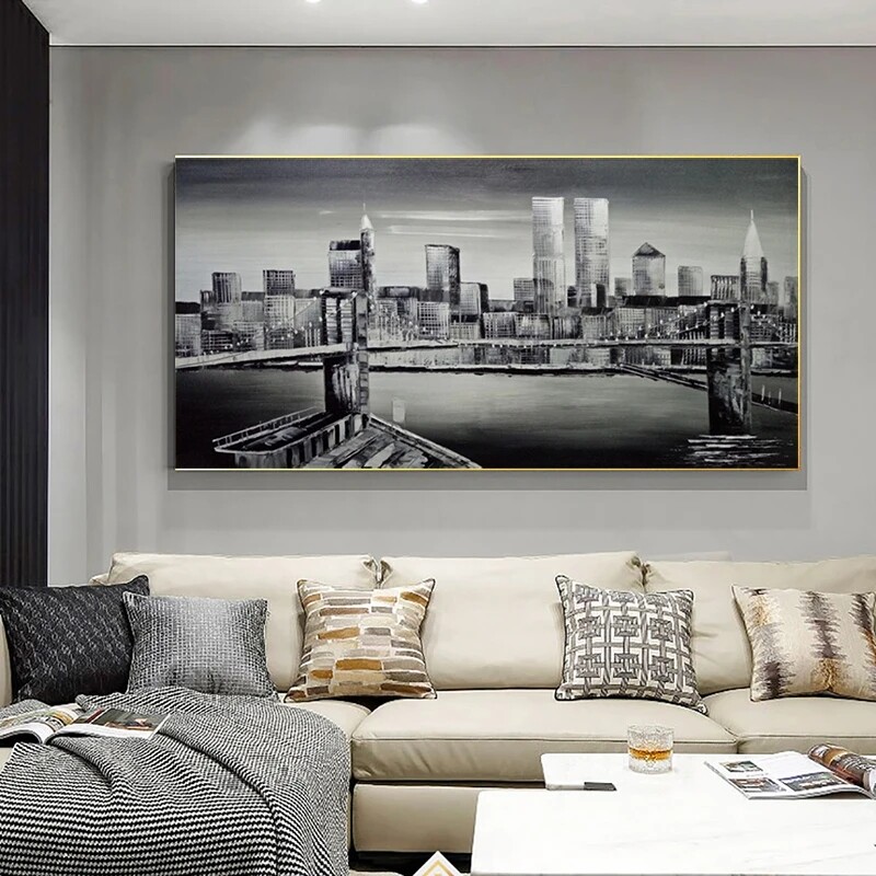 Hand Painted Knife Thick Oil Canvas Painting Abstract City Landscape Painting