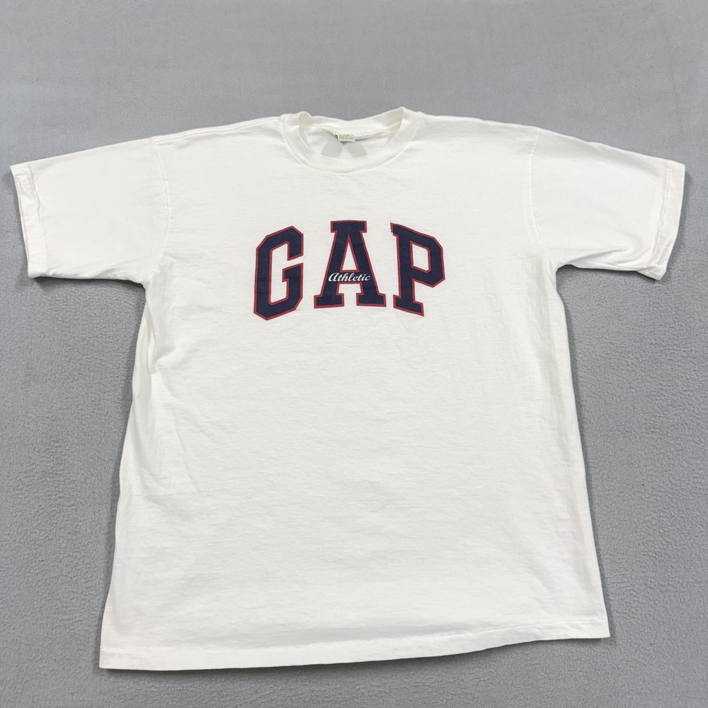Vintage Gap Athletic Shirt Mens Medium White Logo Graphic Made USA 90s Tee
