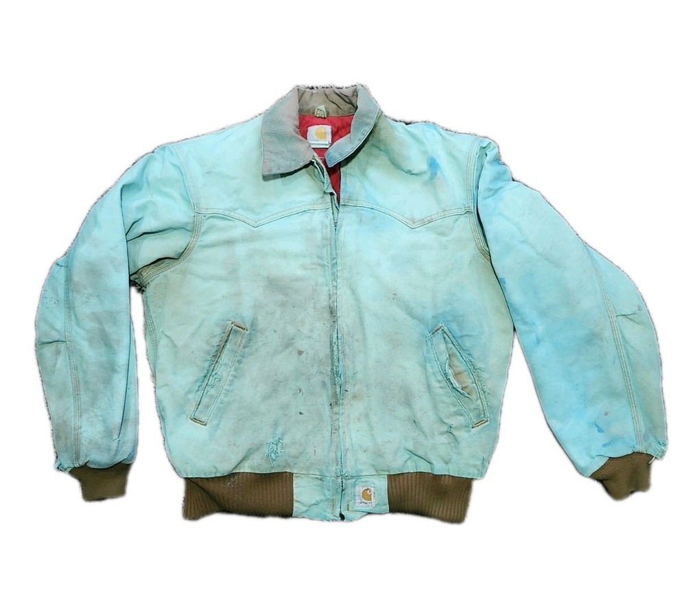 Vtg Carhartt J13 Santa Fe Dyed Teal Blue Sz Large Has Stains VERY UNIQUE!
