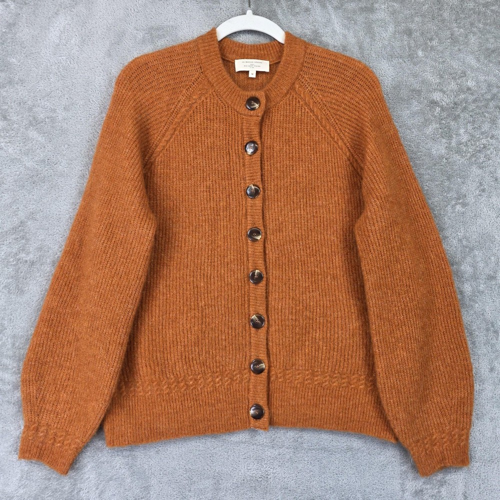 Sezane La Maille Cardigan Sweater Womens M Orange Baby Alpaca Button Front Knit